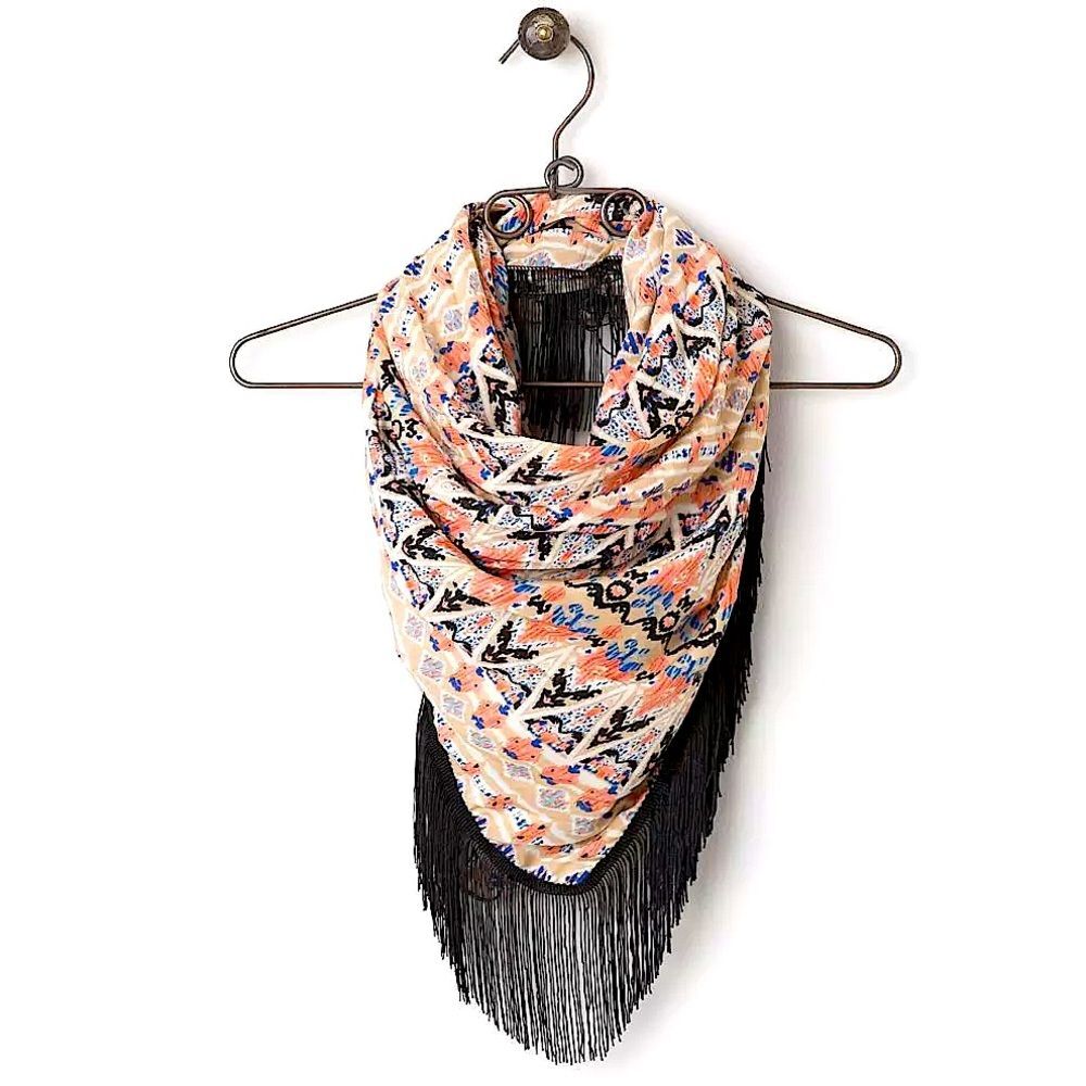 NEW D&Y Coral Aztec Print Fringe Scarf Shawl